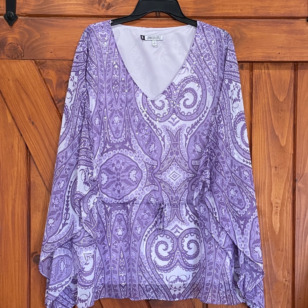 JENNIFER LOPEZ Lavender Paisley V-Neck Tunic Sz 1X